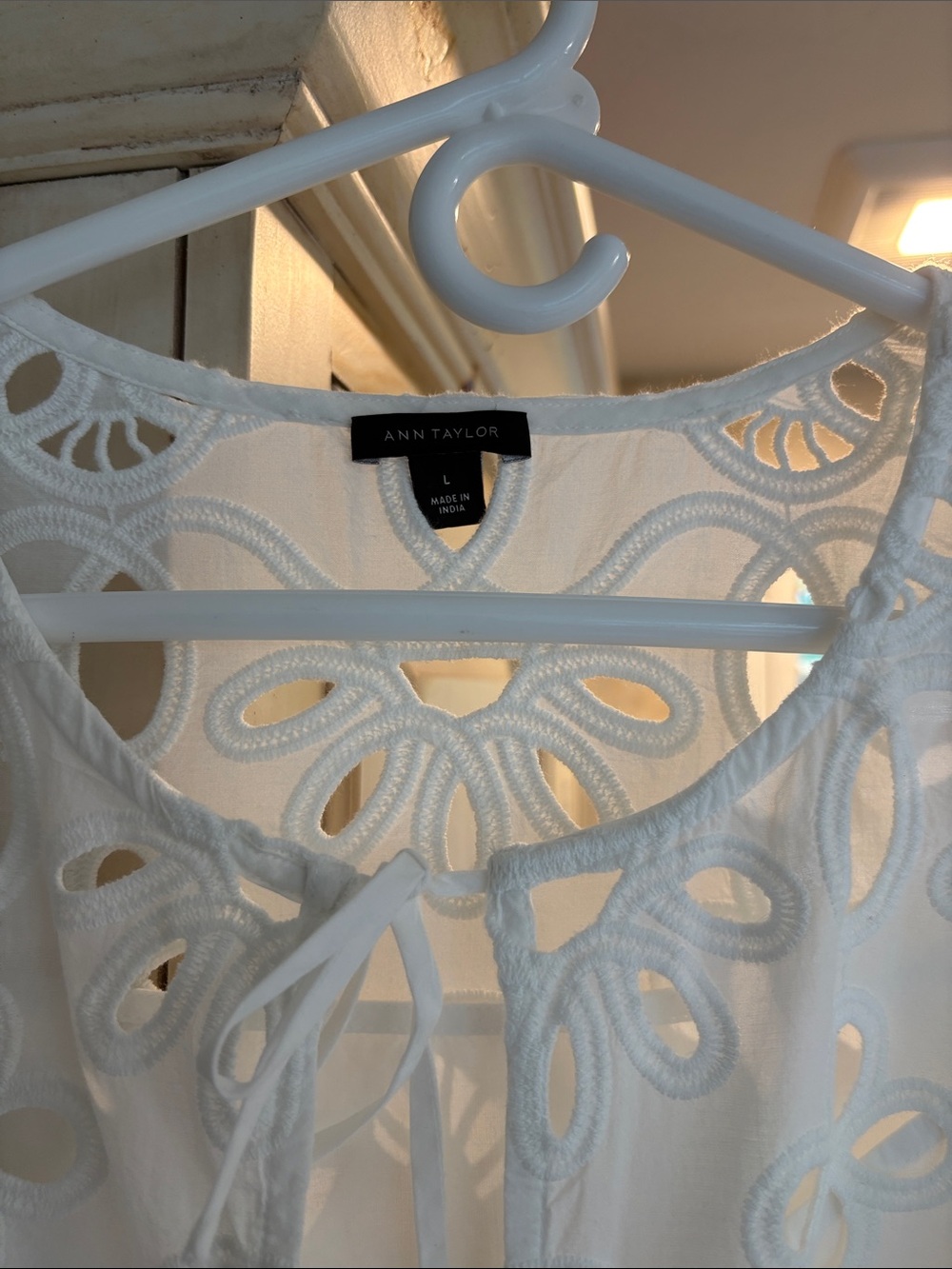 Ann Taylor 100% Cotton White Eyelet Tie-Front Top with Cami - Picture 2 of 10